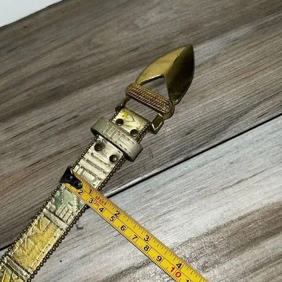 Elite Fresno California Vintage Belt Medium Multicolor Metallic Hieroglyphs Gold
